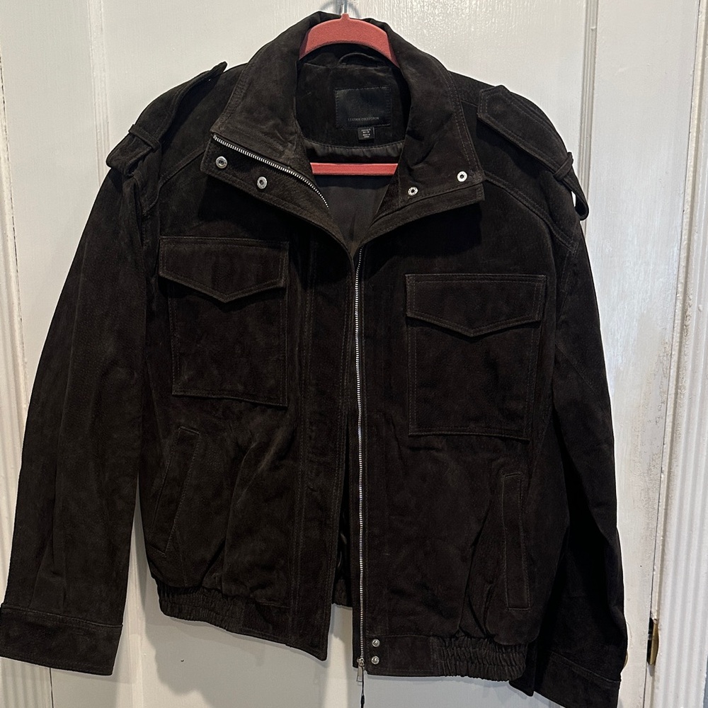 Women’s Dark Grey Suede Bomber Jacket - SMALL